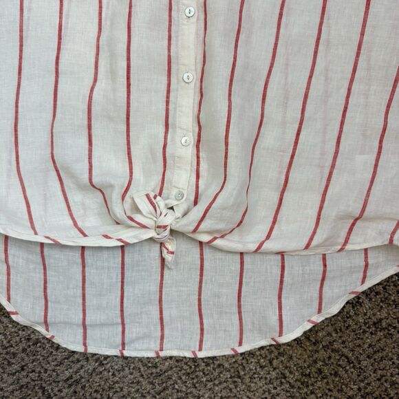 C&C California Red Striped 100% Linen Button Down Sleeveless Shirt Womens Large - Picture 2 of 9